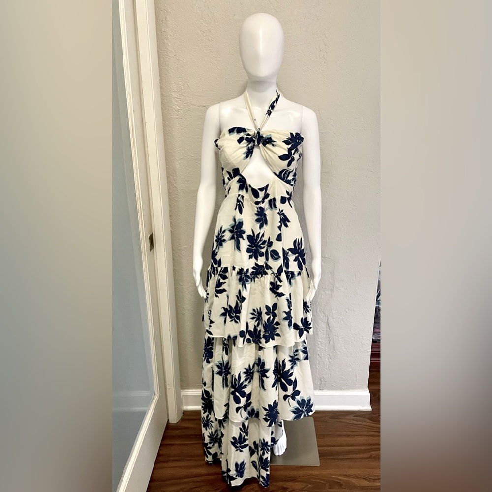 White/Blue floral halter maxi dress!